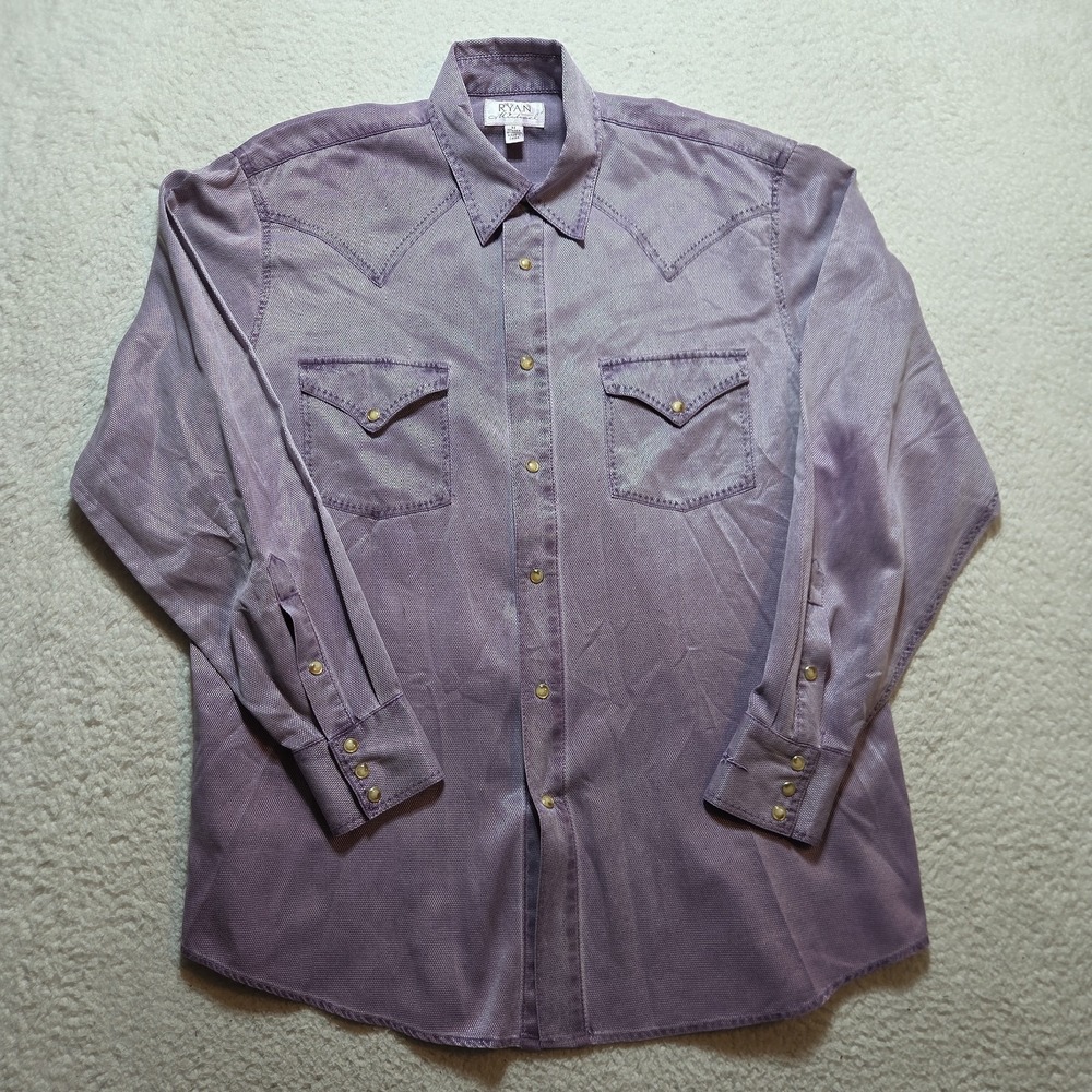 Ryan Michael Western Shirt Mens Medium  Silk Cotton Pearl Snap Metallica Purple